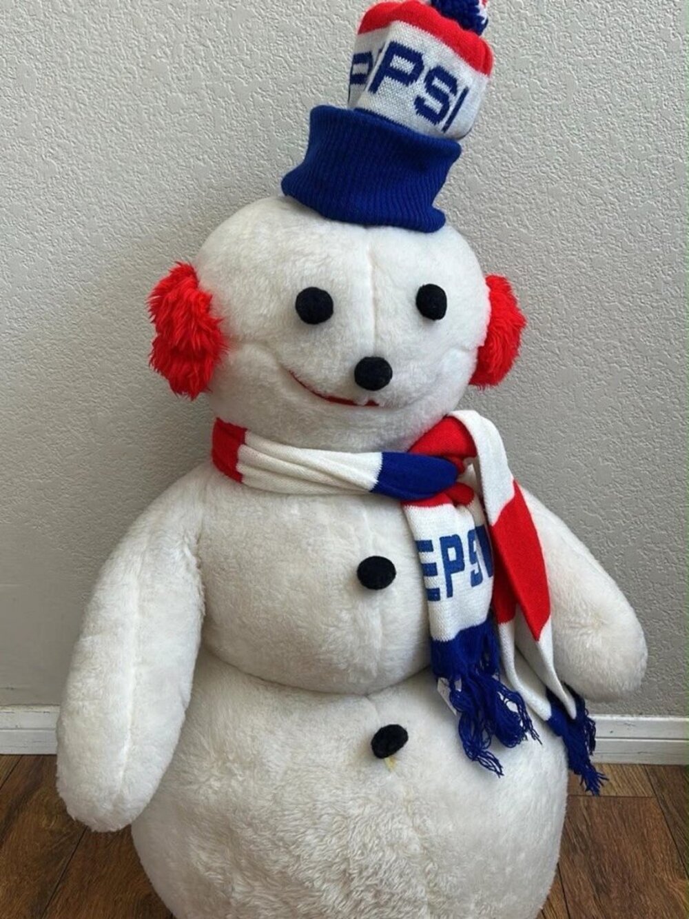 Vintage PEPSI Melt For You SNOWMAN + Scarf & Beanie Advertising Plush 35" Tall